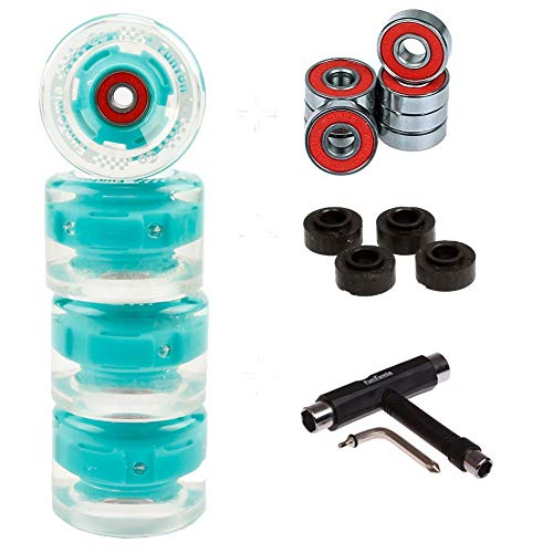 FunTomia 4 Stück (LED) Longboard/Skateboard/Mini-Board Rollen (Big Wheels) in 65x45mm 80A inkl. ABEC-9 Kugellager und Metall Spacer 80A Rollenhärte