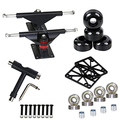 Yiida Skateboard Räder Set, Skateboard Achsen Set-up, Skateboard Hardware, Longboard Achsen, Generic Skate Board Halterung PU-Stoßdämpfer Für Erwachsene Jungen Mädchen Kinder, Schwarz