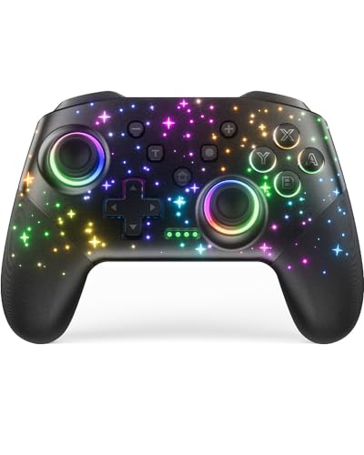 Kabellose Controller, kompatibel mit Switch/Switch Lite/Switch OLED/Windows/iOS/Android, Programmierbarer 1000 mAh Pro Controller mit RGB LED Star Licht One-Key-Pairing Wake Up Turbo Motion Vibration