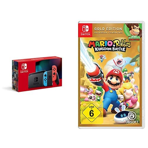 Nintendo Switch Konsole - Neon-Rot/Neon-Blau + Mario & Rabbids Kingdom Battle - Gold Edition - [Nintendo Switch]