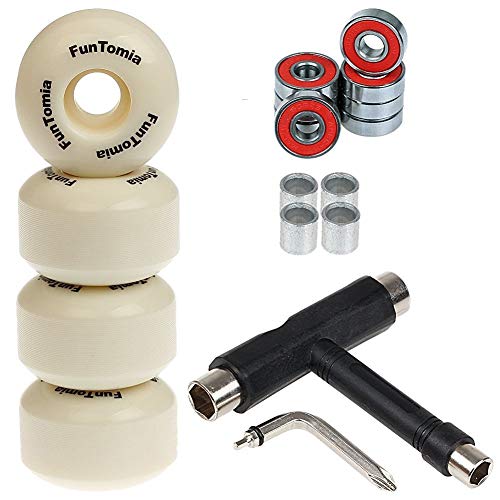 FunTomia 4X Rillen-Profil Rollen 53mmx34mm Härtegrad 100A + T-Tool für Skateboards inkl. 2RS ABEC-9 Kugellager/Wheels