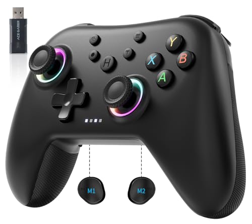 AceGamer Aurora 2.4G Wireless Controller für PC Windows/Switch 2/Switch/Steam/iOS/Android, Gamepad mit Hall-Effekt-Joystick, Programmierbarer Rückwärtstaste, linearem Resonanzaktuator, Turbo, Schwarz