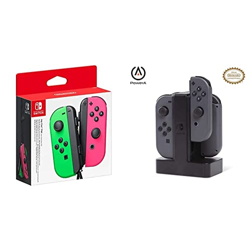 Joy-Con 2er-Set Neon-Grün/Neon-Pink + PowerA Joy-Con-Ladestation für Nintendo Switch