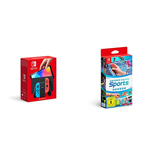 Nintendo Switch (OLED-Modell) Neon-Rot/Neon-Blau + Nintendo Switch Sports (inkl. Beingurt) - [Nintendo Switch]