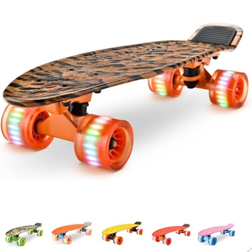 Hurtle, Mini Cruiser Skateboard für Kinder & Erwachsene Skateboard Kinder ab 5 Jahre Mädchen & Junge, Penny Board mit LED Rollen, Anti-Rutsch Deck, Pennyboard für Anfänger & Fortgeschrittene, Max100kg