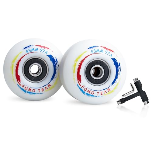 fomo team Skateboard Rollen Skateboard Räder, 53X33 mm 97A 4Stück Straßenräder mit ABEC-9 Kugellagern mit T-Tools für Skateboard-Ersatzräder 4pcs