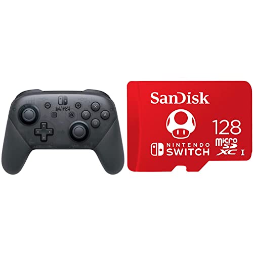 Nintendo Switch Pro Controller & SanDisk microSDXC UHS-I Speicherkarte für Nintendo Switch 128 GB (V30, U3, C10, A1, 100 MB/s Übertragung, mehr Platz für Spiele)
