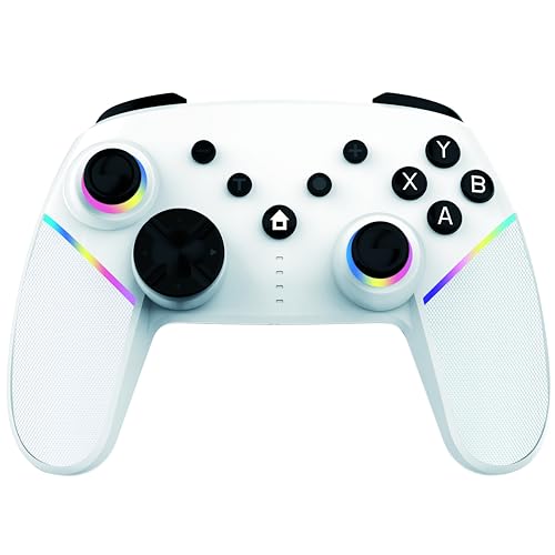 GEEKHAVE Wireless Pro Controller für Switch/iOS/Android/PC, Gamepad mit 7-Farbiger RGB-Beleuchtung/Wake Up/ 6-Axis Gyro/Double Shock/Programmierbar, Weiß