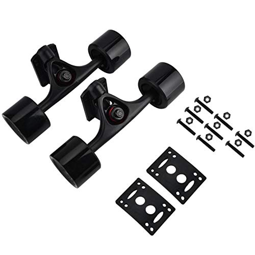 DAUERHAFT Skateboard Fahrwerk Kit Trucks Konisches Skateboard Truck Combo Set Longboard Bolzen Skate Wheel Pad für Skateboard für Longboard Skates(Black Wheel)