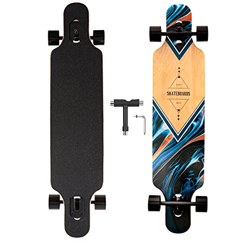 Longboard, 8-lagigem Ahornholz Cruiser komplettes Skateboard,Longboards für mädchen Erwachsene jung anfänger mit T-Tool und PU-Räder (Farbe)