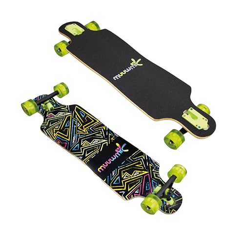 Muuwmi Longboard Compact Neon - ABEC 7 Kugellager Neon - mit LED-Leuchtrollen - Deck 83x22cm - max. 100kg