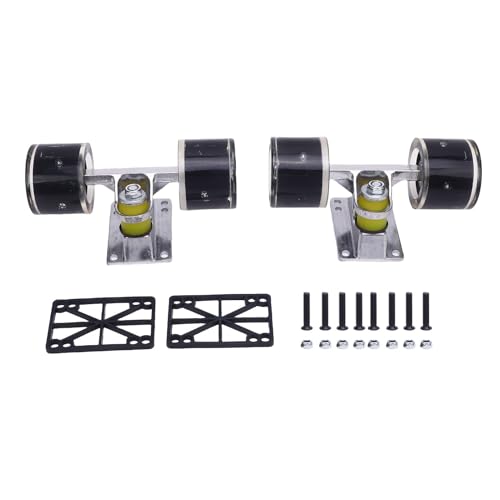 Fockety Longboard-Skateboard-Achsen- und -Rollen-Set, 55 x 45 mm Skateboard-Rollen, Skateboard-Achsen-Rollen-Kombi-Set aus Aluminiumlegierung, Skateboard-Hardware-Kombi-Starter (Black)