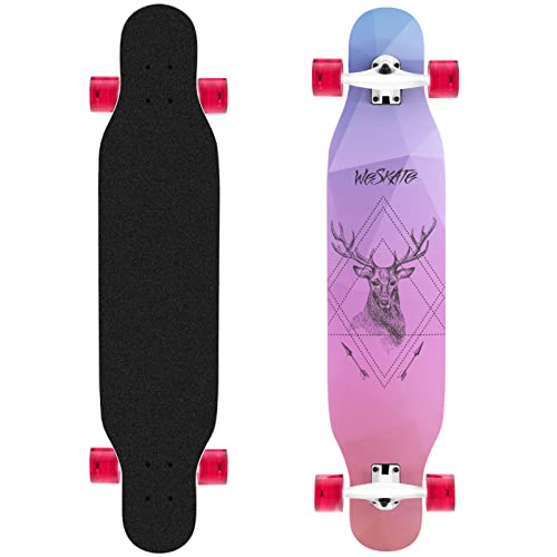 WeSkate Longboards 42' Skateboard für Kinder Mädchen Erwachsene Anfänger, Komplettes Skateboard mit ABEC-9 Kugellagern, 8-lagiger Ahorn Drop-Through Freeride Skateboards Cruiser mit T Werkzeug