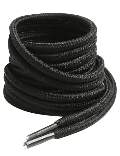 VSUDO Schwarz Stiefel Schnürsenkel, Black Boots Shoelace, Runde ø4 mm Schwarze Schnürsenkel Schuhbänder für Arbeitsschuhe/Outdoorschuhe/Trekkingschuhe/Wanderschuhe (1Paar-Schwarz-150cm)
