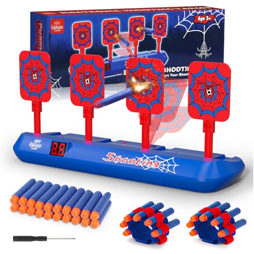 Lehoo Castle Nerf Zielscheibe, Nerf Zielscheibe Elektrisch mit Foam Darts Pfeile, 4 Ziele Auto-Reset Zielscheibe für Nerf mit Licht, Sounds, Geschenk für Jungen