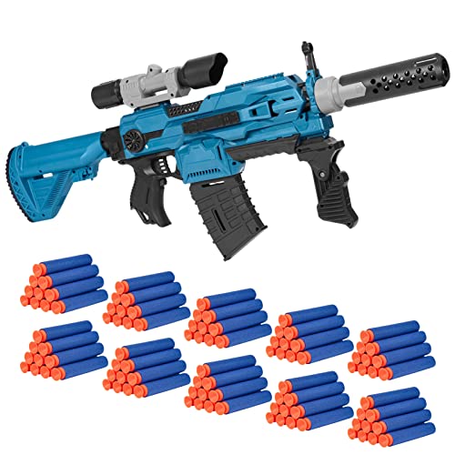 FunsLane Automatische Spielzeugpistole für Nerf Guns Bullets, 7 Modi Motorisierter Blaster | Automatische Maschinenspielzeugpistolen mit 100 Schaumstoffpfeilen, Schießspielzeuggeschenke für Jungen